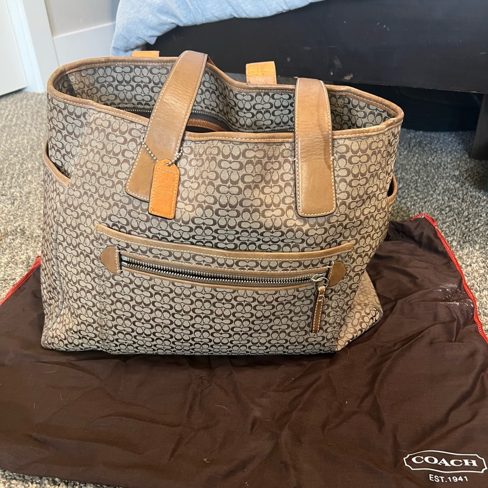 Coach Brown and Tan Signature Tote